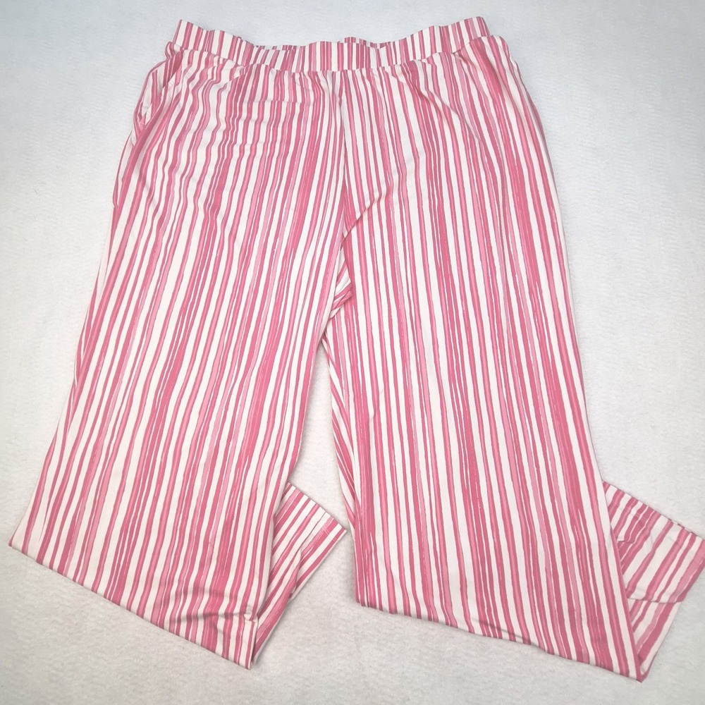 Elizabeth & Clarke Pants‎ Womens 1X Pink Striped StainTech Wide Leg Lounge Fun